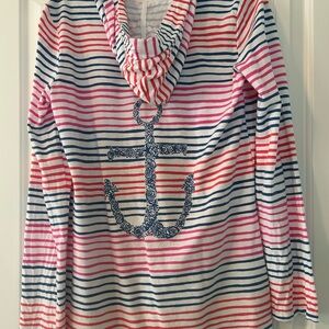 Lilly Pulitzer Pink Red Navy Striped Anchor Hoodie